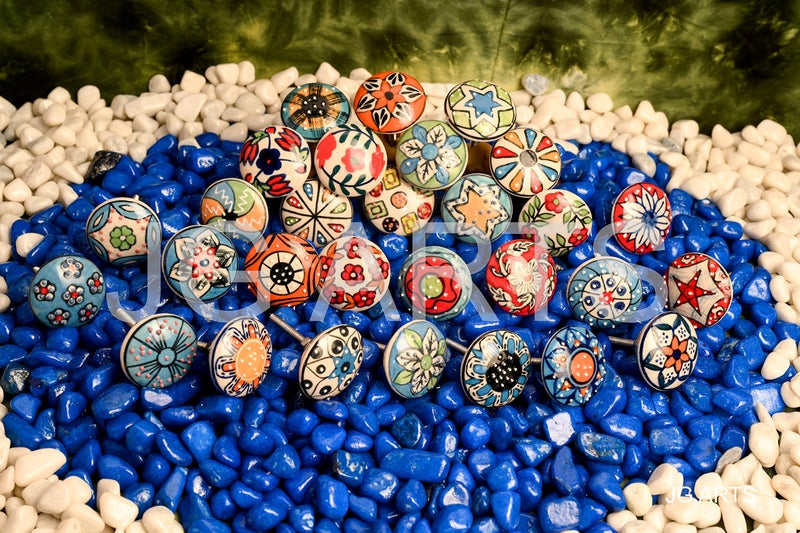 JGARTS 30 x Mix Vintage Look Flower Ceramic Knobs Door Handle Cabinet Drawer Cupboard Pull - Image 1